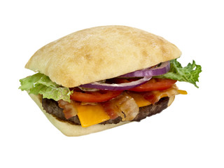 Hamburger blt 3/4 view isolated on white