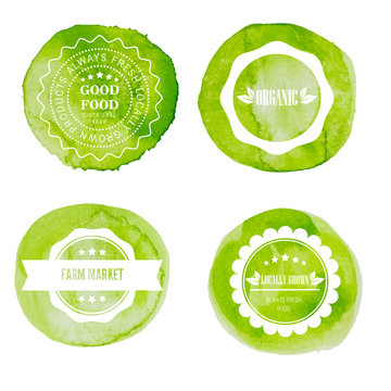 Watercolor organic food eco badges