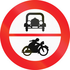 Austrian traffic sign prohibiting thoroughfare of cars and motorcycles