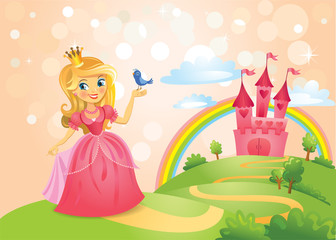 Obraz na płótnie Canvas Fairy Tale castle and Beautiful princess