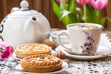 Tasty chocolate walnut tart.