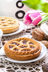 Tasty chocolate walnut tart.