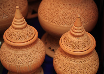 Fototapeta na wymiar Thai clay pottery made by shaker craft