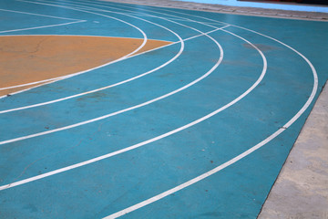 Corner curve of blue running track