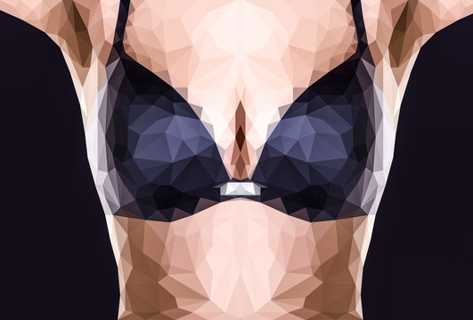 Polygonal image of a woman's breasts in bra