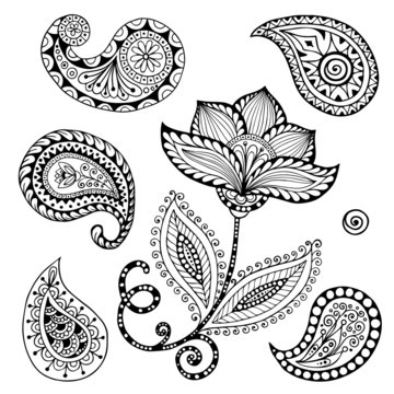 Henna Paisley Mehndi Doodles Abstract Floral Vector Illustration