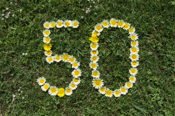 Numeral 50 of blossoms in gras