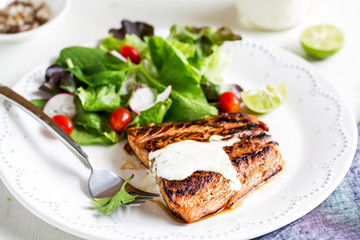 Glazed Salmon with salad