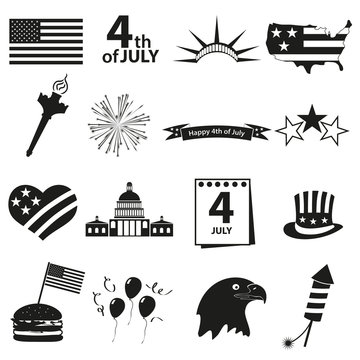 american independence day celebration icons set eps10