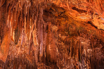 View of the Stalactites and stalagmites in Damlatas Caves.