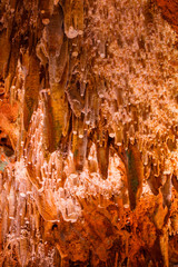 View of the Stalactites and stalagmites in Damlatas Caves.