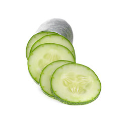 Cucumber and slices isolated over white background