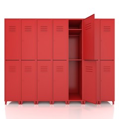 red empty lockers isolate on white background