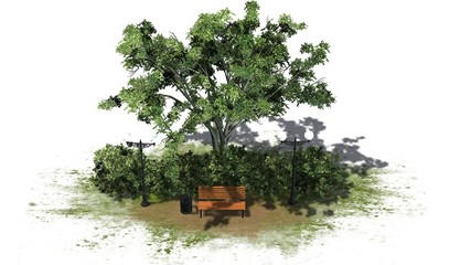 Obraz premium Park Bench with Street lantern under a tree on white background