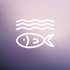 Fish under water thin line icon