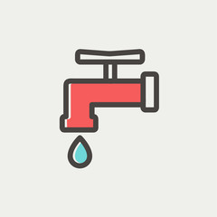 Faucet with water drop thin line icon