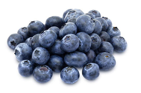 Heap of fresh blueberries isolated on white background