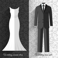 wedding beautiful suits clothing ornamental style card icon set