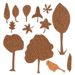 Set of ecologically themed elements cut out of brown kraft paper