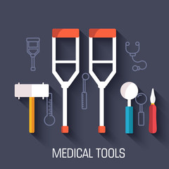 Fototapeta na wymiar flat medical equipment set icons crutches concept background