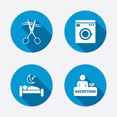 Hotel services icon. Washing machine, hairdresser.