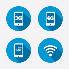 Mobile telecommunications icons. 3G, 4G and LTE.