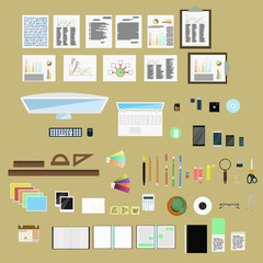 Set of simple flat illustrations as desktop wallpaper .