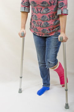 Lady with Broken Leg and Crutches