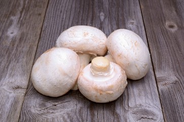 Champignon on wooden background