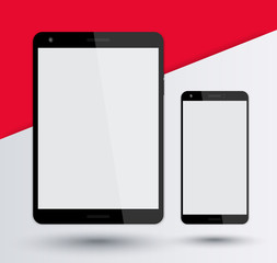 tablet and smartphone mockup on abstract geometrical background