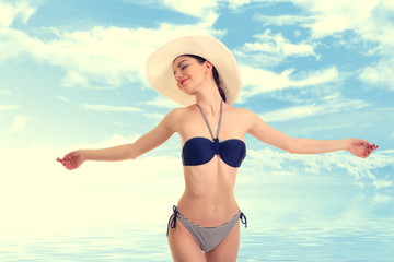 woman in bikini on tropical beach