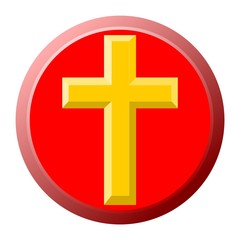 Obraz premium Gold Cross on Red Button - illustration