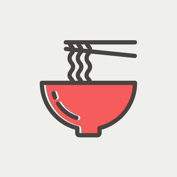 recommend clip art: Noodles Bowl with a pair of chopsticks thin line icon