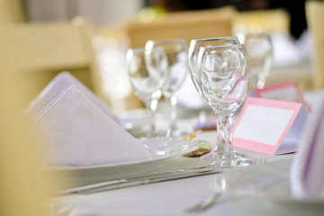 Wedding table detail with plates and glasses