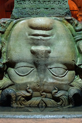 Fototapeta na wymiar Medusa haed in the Basilica Cistern, Istanbul, Turkey.