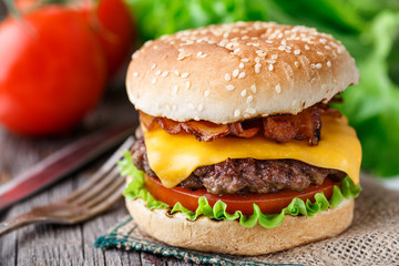 Bacon burger with beef cutlet