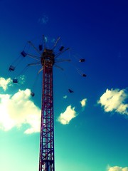 Exciting ride in the amusement park. Bright instagramm style.