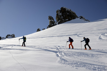 Alpine skiers in Silvretta Gruppe