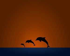 Three Dolphins at Sunset - Illustration