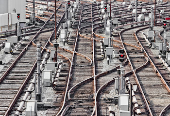 Fototapeta premium Rail tracks in subway depot, Kiev