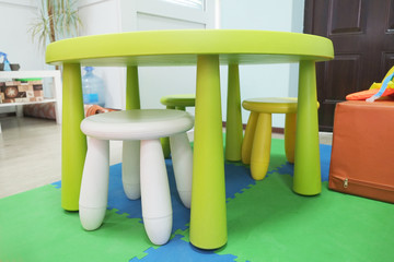 Colorful plastic kid chairs and table