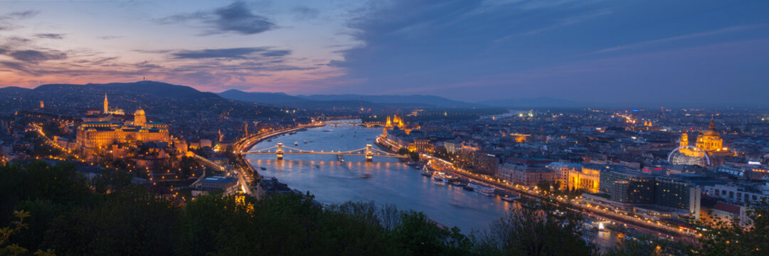 Budapest Panorama With Danube At Night