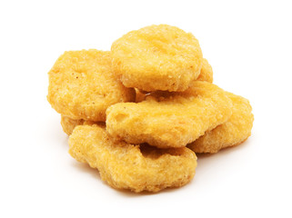 Fried chicken nuggets isolated on white