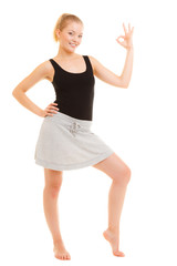 Fitness sporty girl showing ok okay hand sign gesture