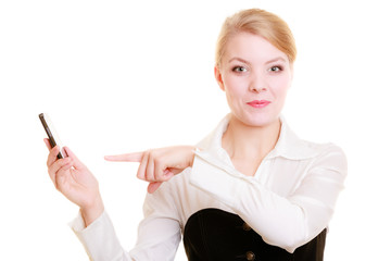 Communication. Businesswoman rejecting call