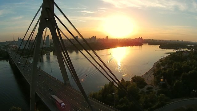 Kiev, Ukraine. Aerial view of  Moscow Bridge over Dnieper
