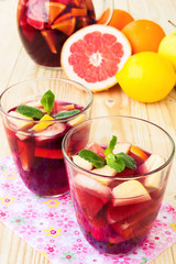 Refreshing sangria (punch) with fruits