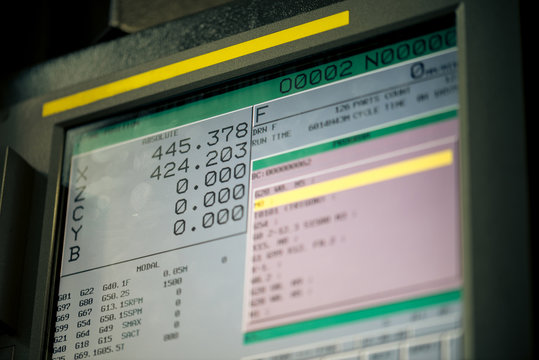 CNC machine monitor display with program code