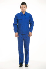 Naklejka premium The young engineer various occupation clothing standing in front