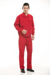 Fototapeta premium The young engineer various occupation clothing standing in front
